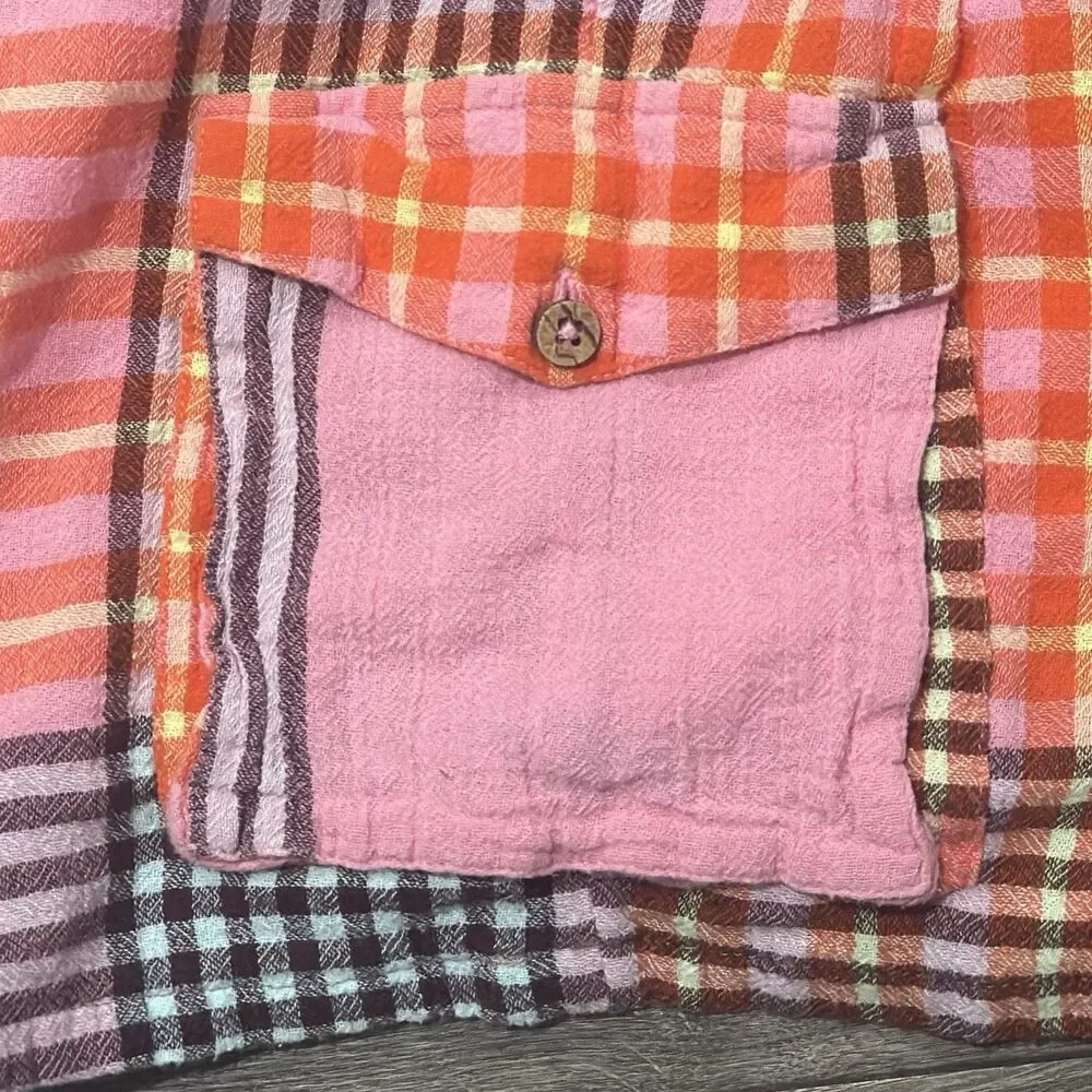 Free People Plaid Baggy Cargo Shorts Pink Wide Leg Boho Bermuda Size Small